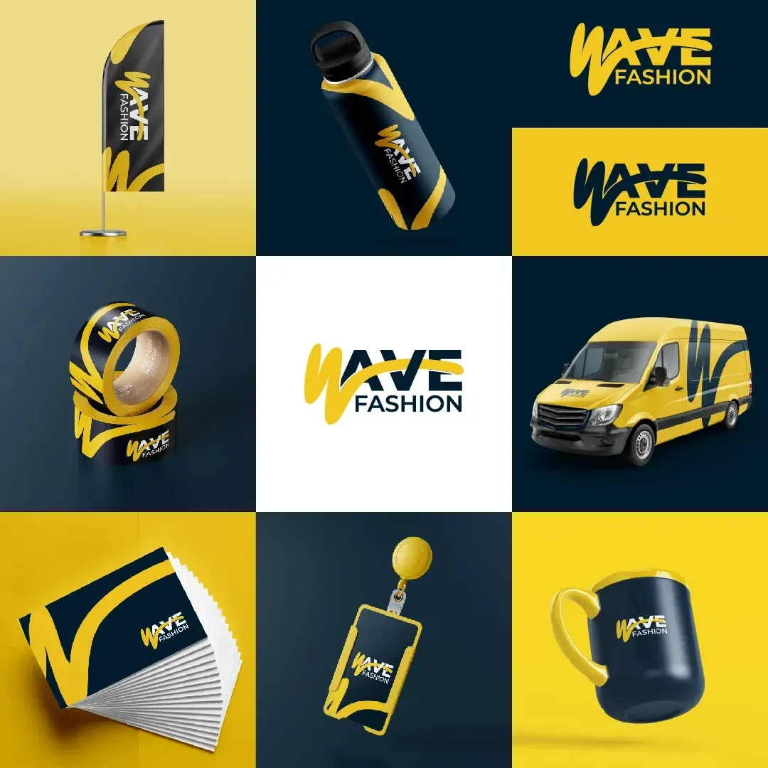 modern fashion brand identity design with logo application on merchandise and packaging in New York, London, Dubai, Milan, and Toronto